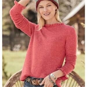 Sundance Ruffle Neck Pullover Sweater Womens PM Coral Long Sleeve Boho